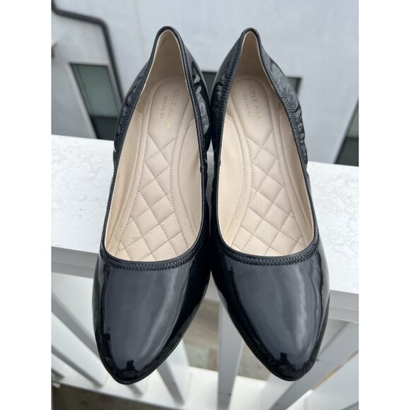 Cole Haan black patent leather wedge heels Grand Zero OS sz 9 office comfy - Picture 2 of 9